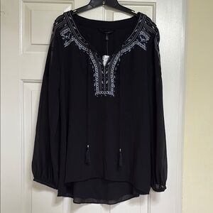 White House Black Market Black Embroidered Blouse